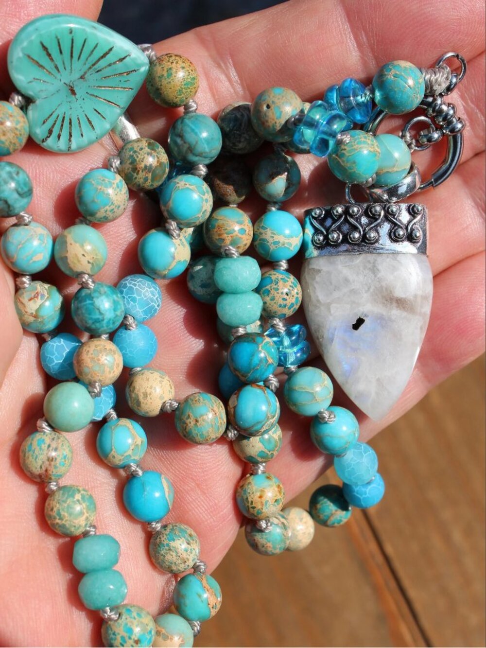 Bohemian Gemstone Jewelry Necklace with Moonstone Pendant